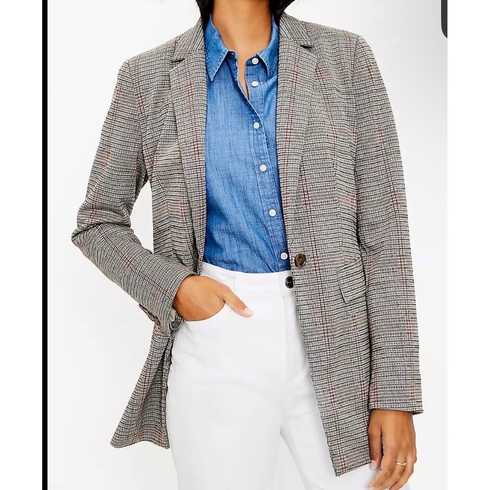 NELOFTPlaid Long Blazer Jacket Brown  Check Notched Lapel Size 12 NWT $80